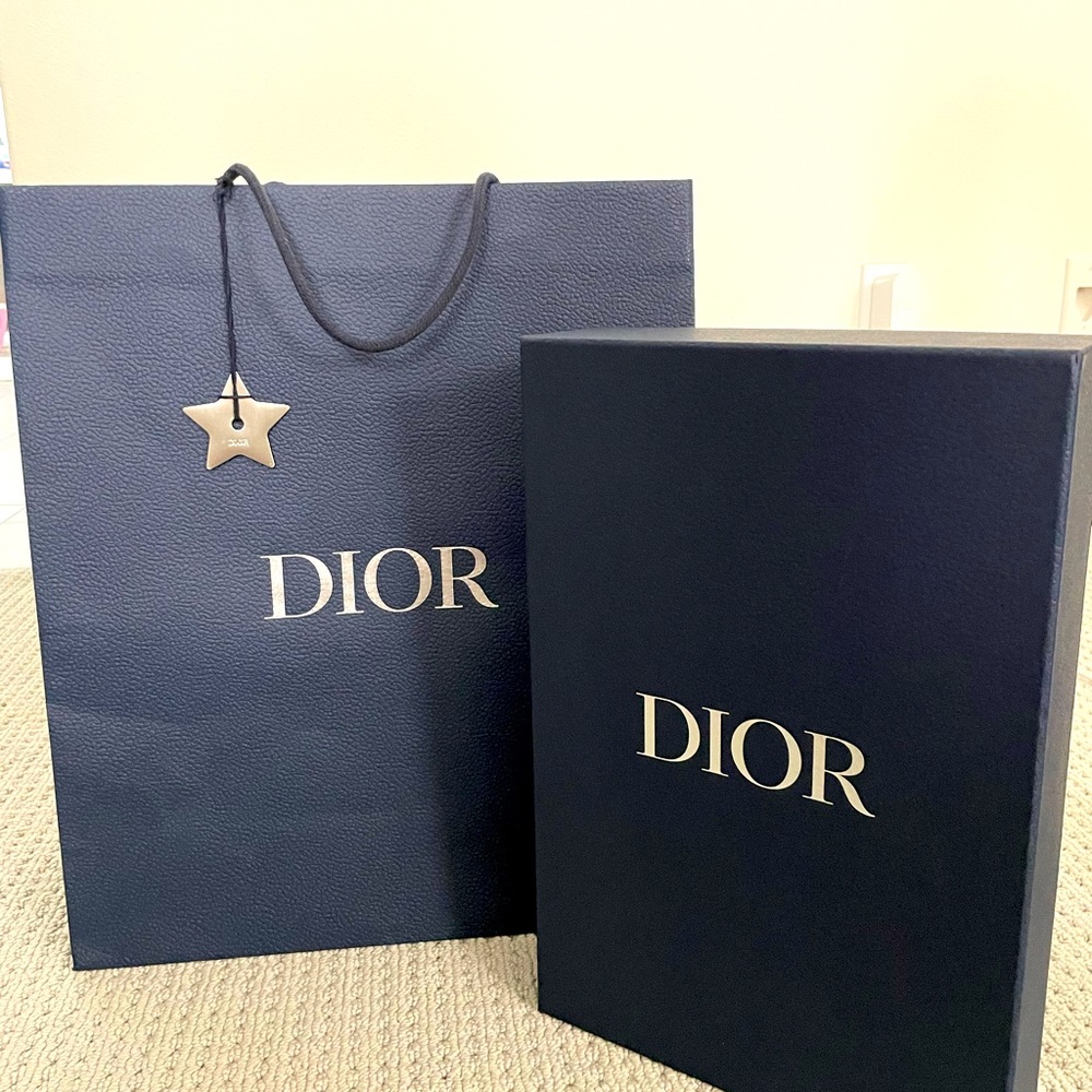 DIOR Navy Empty Rectangle Gift Box w/ Ribbons and bag